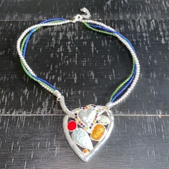 Heart Glass Crystal Seed Bead Enamel Stone Colorful Necklace‌‌‌‌ - Picture 4 of 13